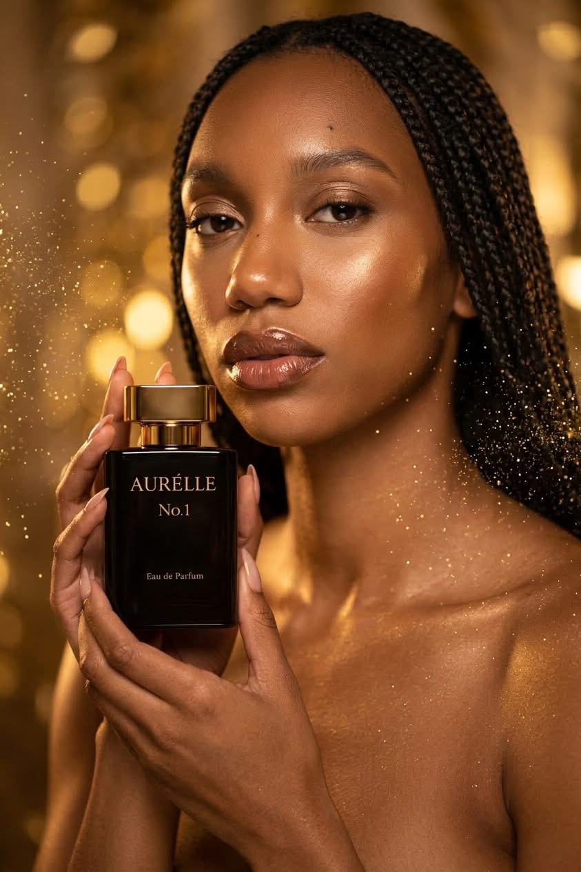 AURÉLLE close beauty portrait holding fragrance