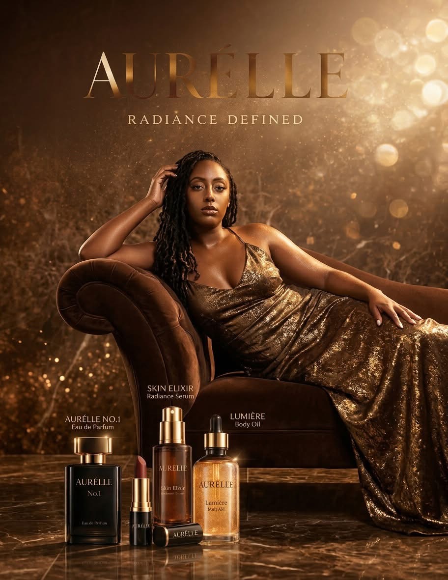 AURÉLLE full-body editorial beauty campaign with products