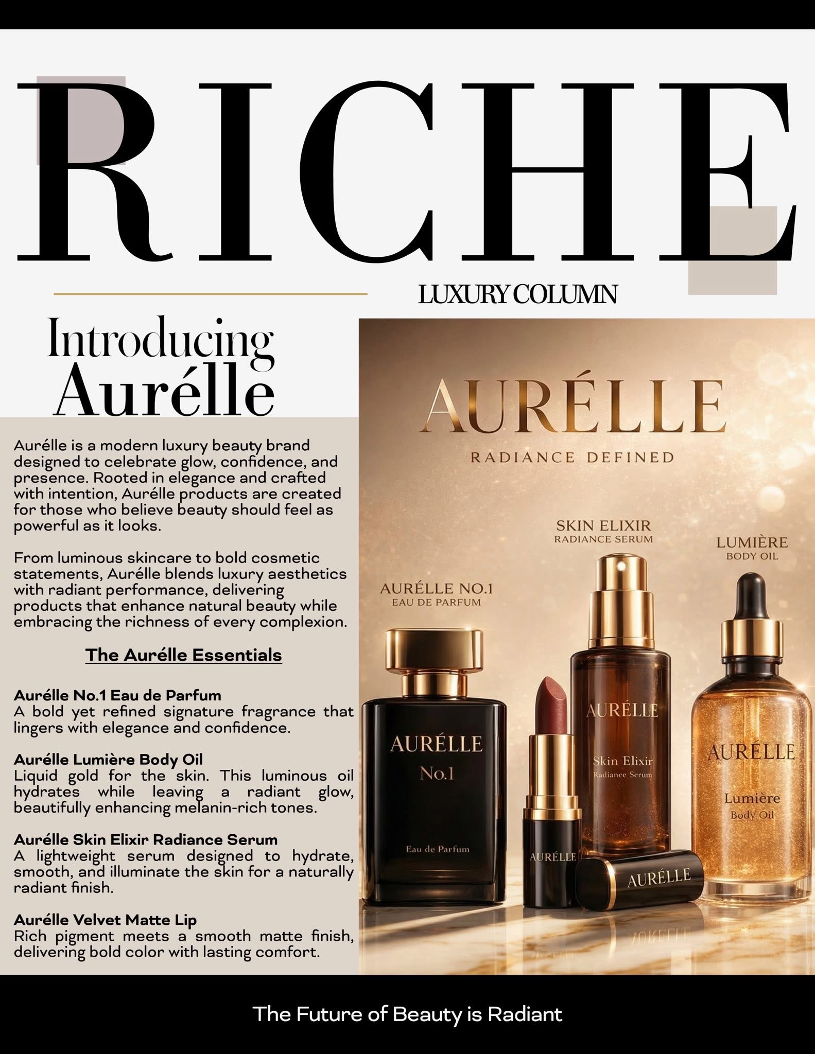 RICHE luxury column introducing AURÉLLE